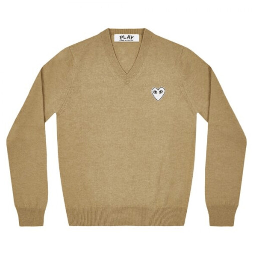 play v neck pullover white heart natural series malefemale camel