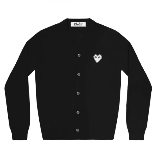 cdg mens cardigan white heart black