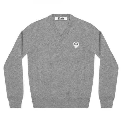play v-neck pullover white heart malefemale grey