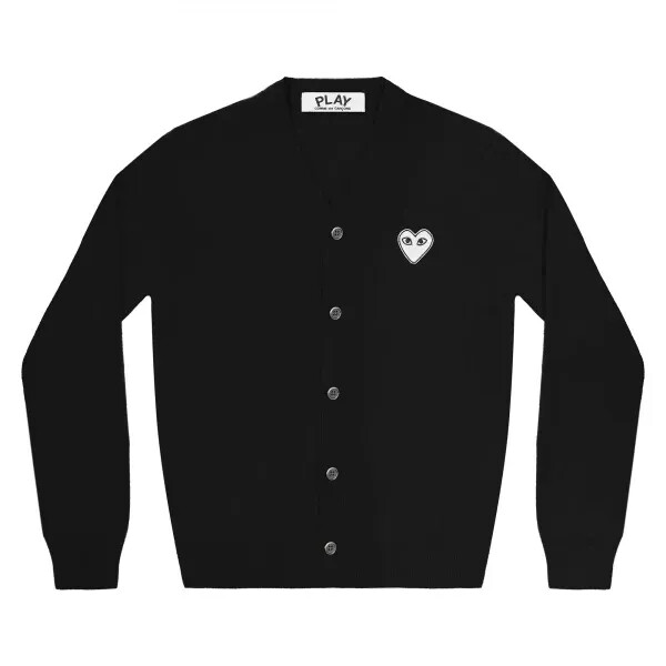 play mens cardigan white heart black