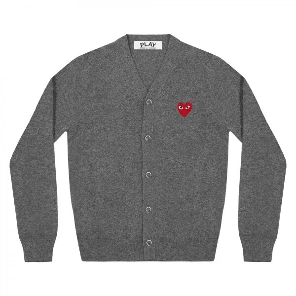 play mens cardigan red emblem grey