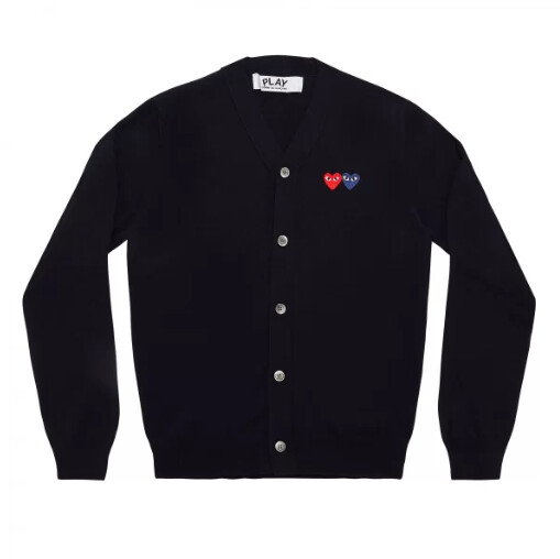 cdg mens cardigan with double emblems navy