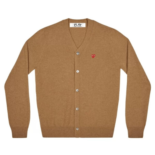 play mens cardigan with small red heart brown