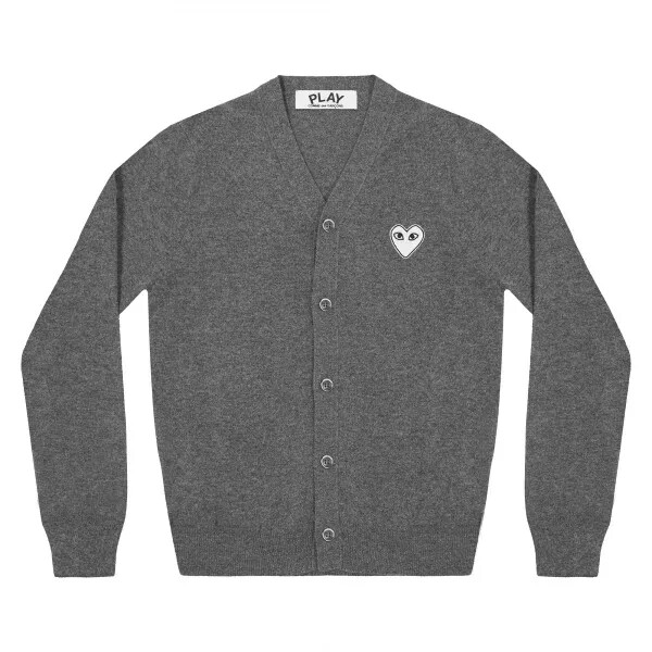 play mens cardigan white heart dark grey