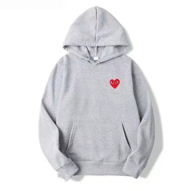 comme des garcons small red heart gray hoodie
