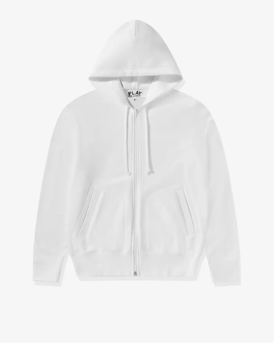 cdg unisex reverse black heart zip hoodie white