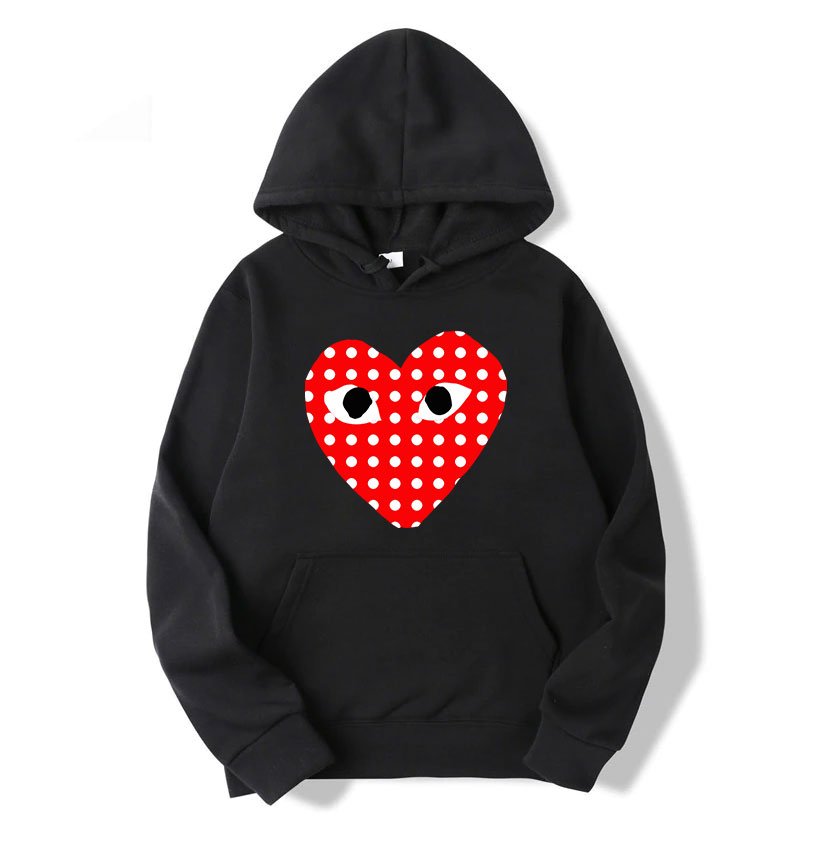 comme des garcons white dotted heart hoodie