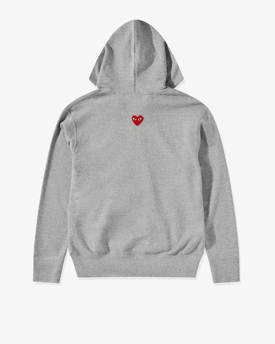 play cdg unisex reverse red heart zip hoodie grey