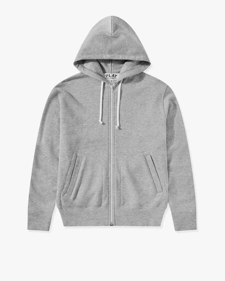 play cdg unisex reverse red heart zip hoodie grey