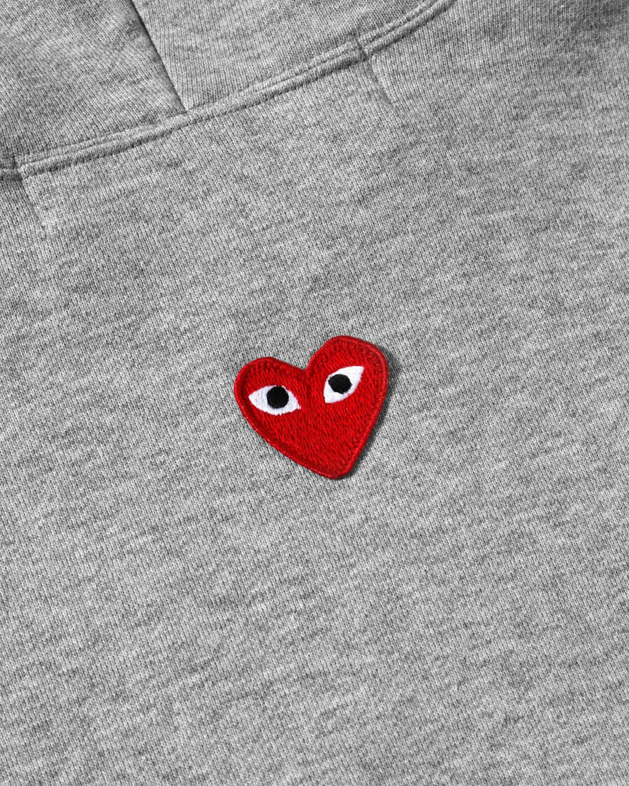 play cdg unisex reverse red heart zip hoodie grey