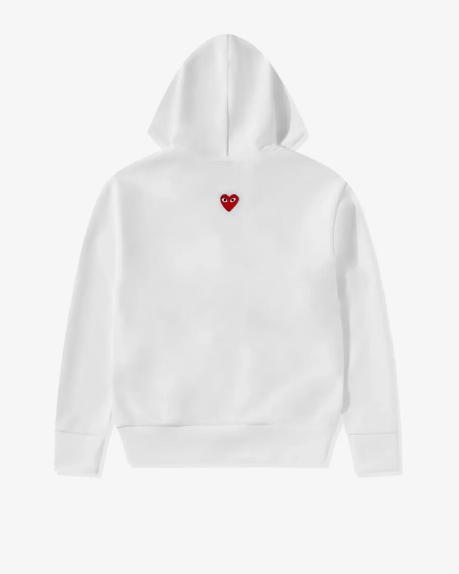 play cdg unisex reverse red heart zip hoodie white