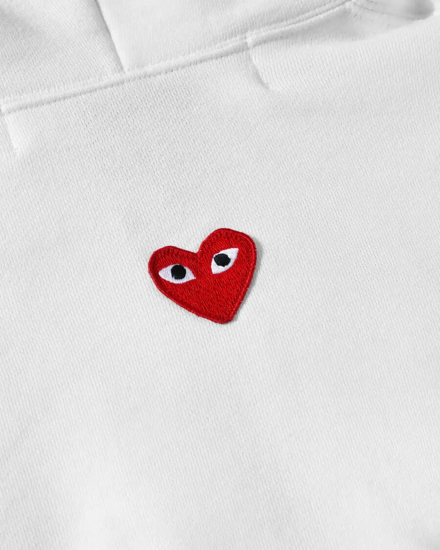 play cdg unisex reverse red heart zip hoodie white