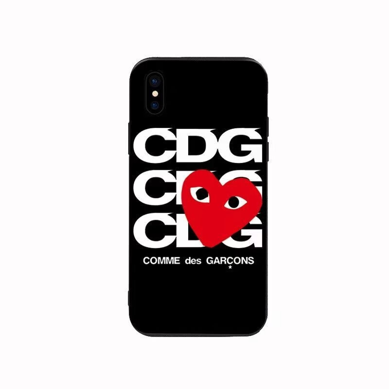 cdg logo transparent iphone case with red heart