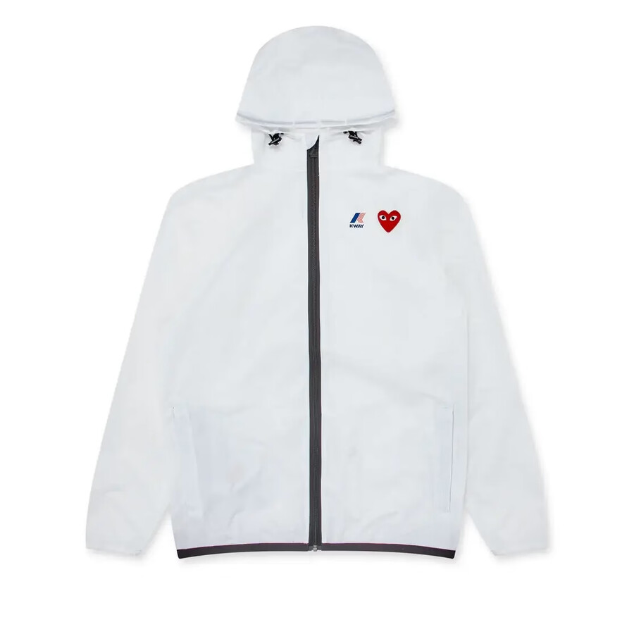cdg x k-way white zip-up jacket