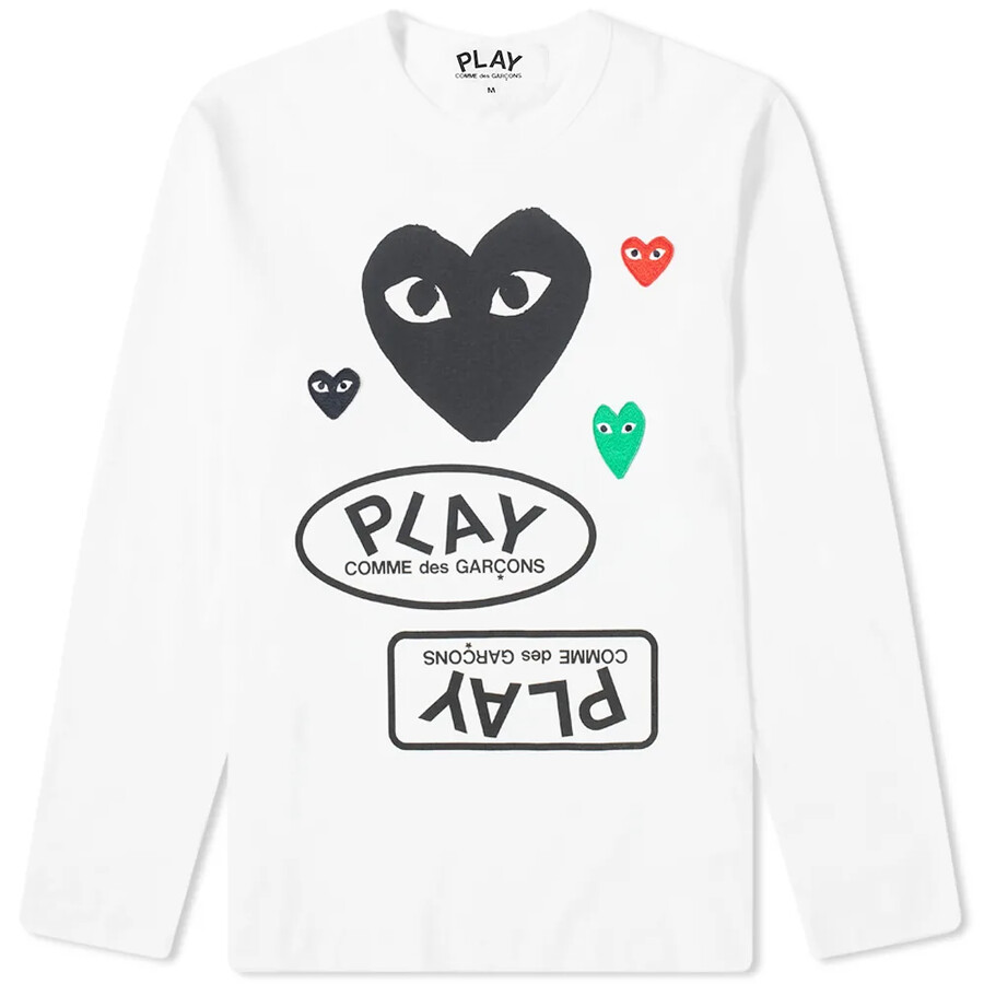 cdg play long sleeve multi logo white 038 black