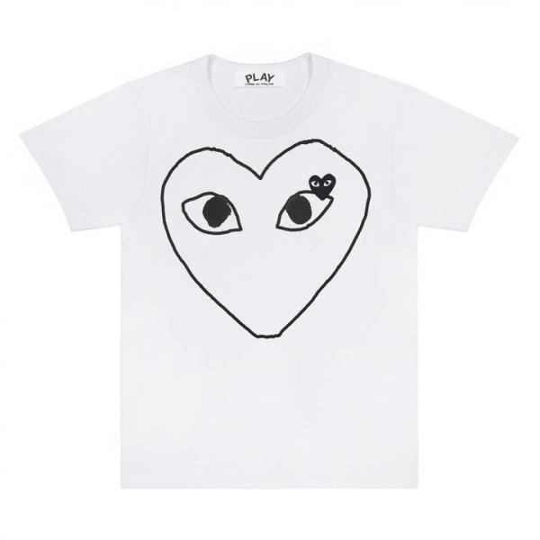 play white t-shirt black heart outline and emblem