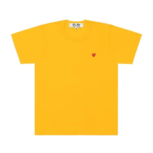 cdg yellow tee with red mini heart