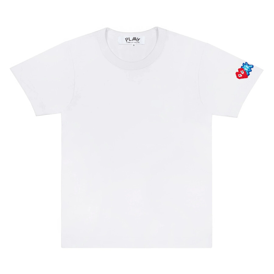 play invader tee red 038 blue sleeve emblem white