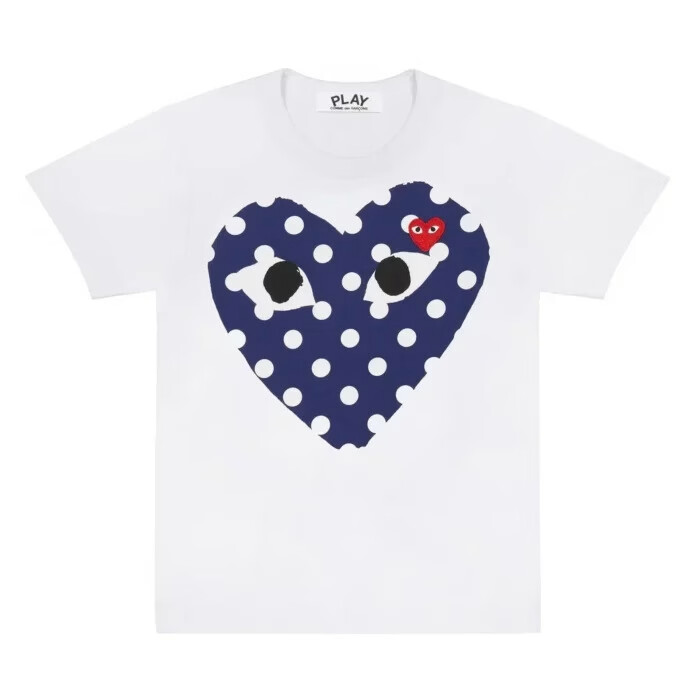cdg white polka dots printed double heart tee