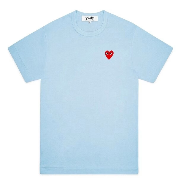 cdg sky blue tee with red mini heart