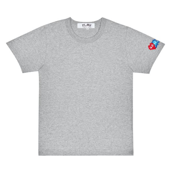 play invader t-shirt red and blue sleeve emblem grey