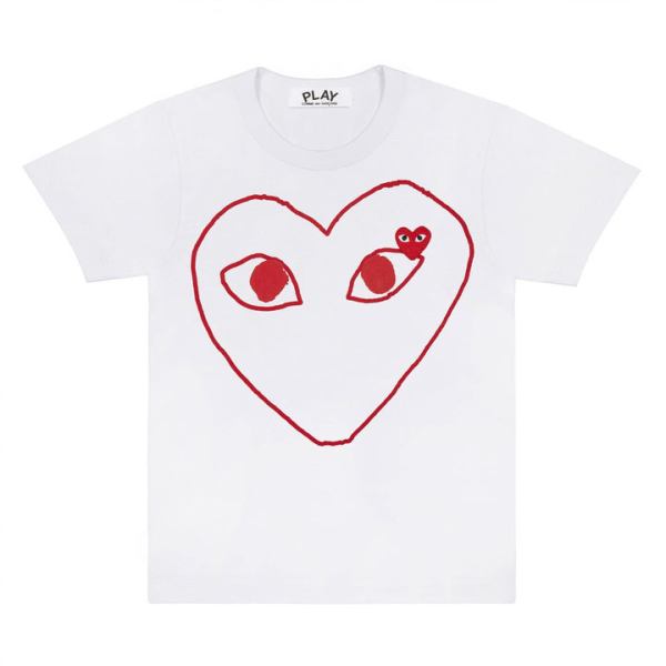 play white t-shirt with red outline heart